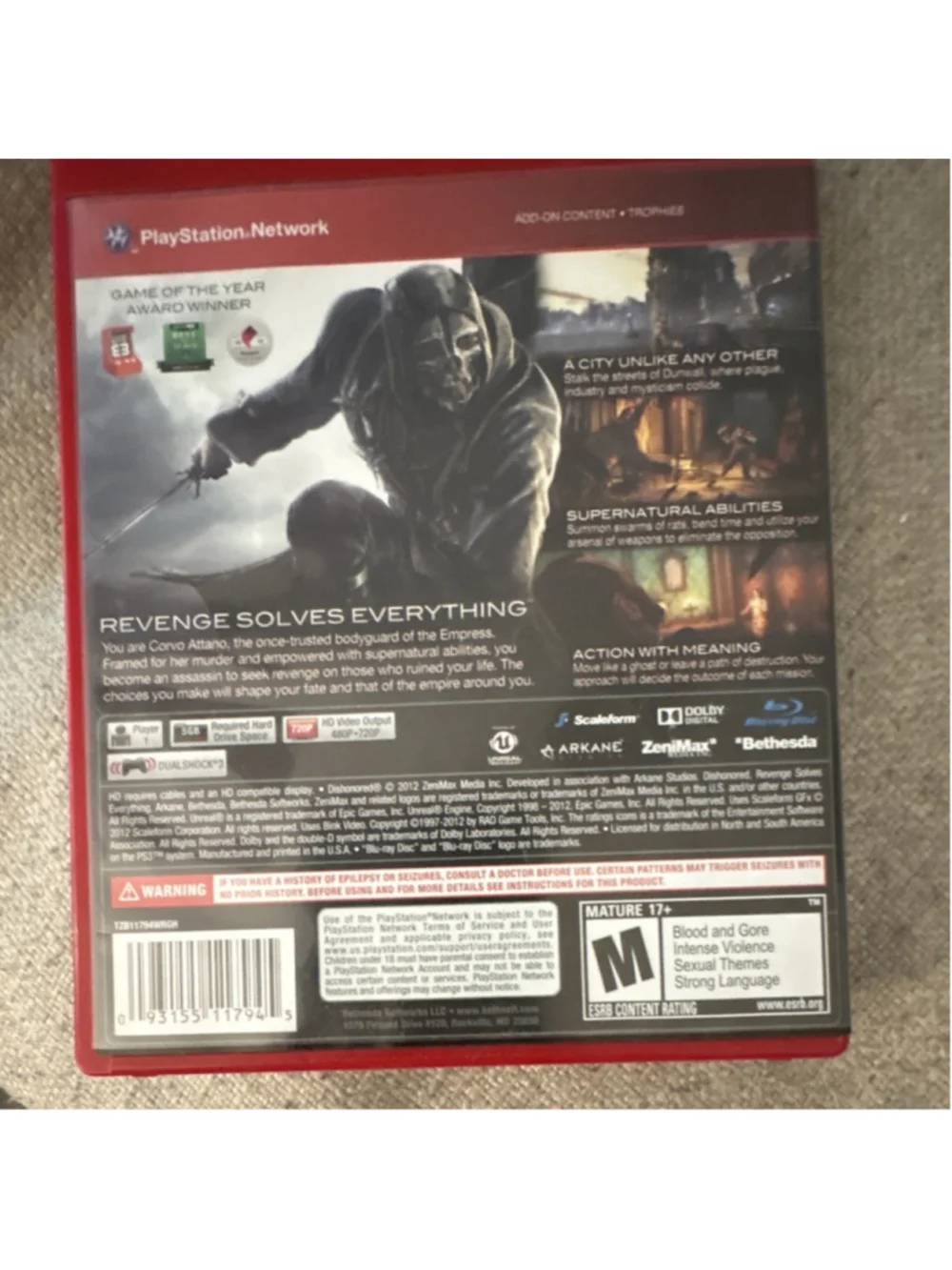 Bethesda Dishonored Greatest Hits PS3 Manual NTSC 2012 M Action Adventure